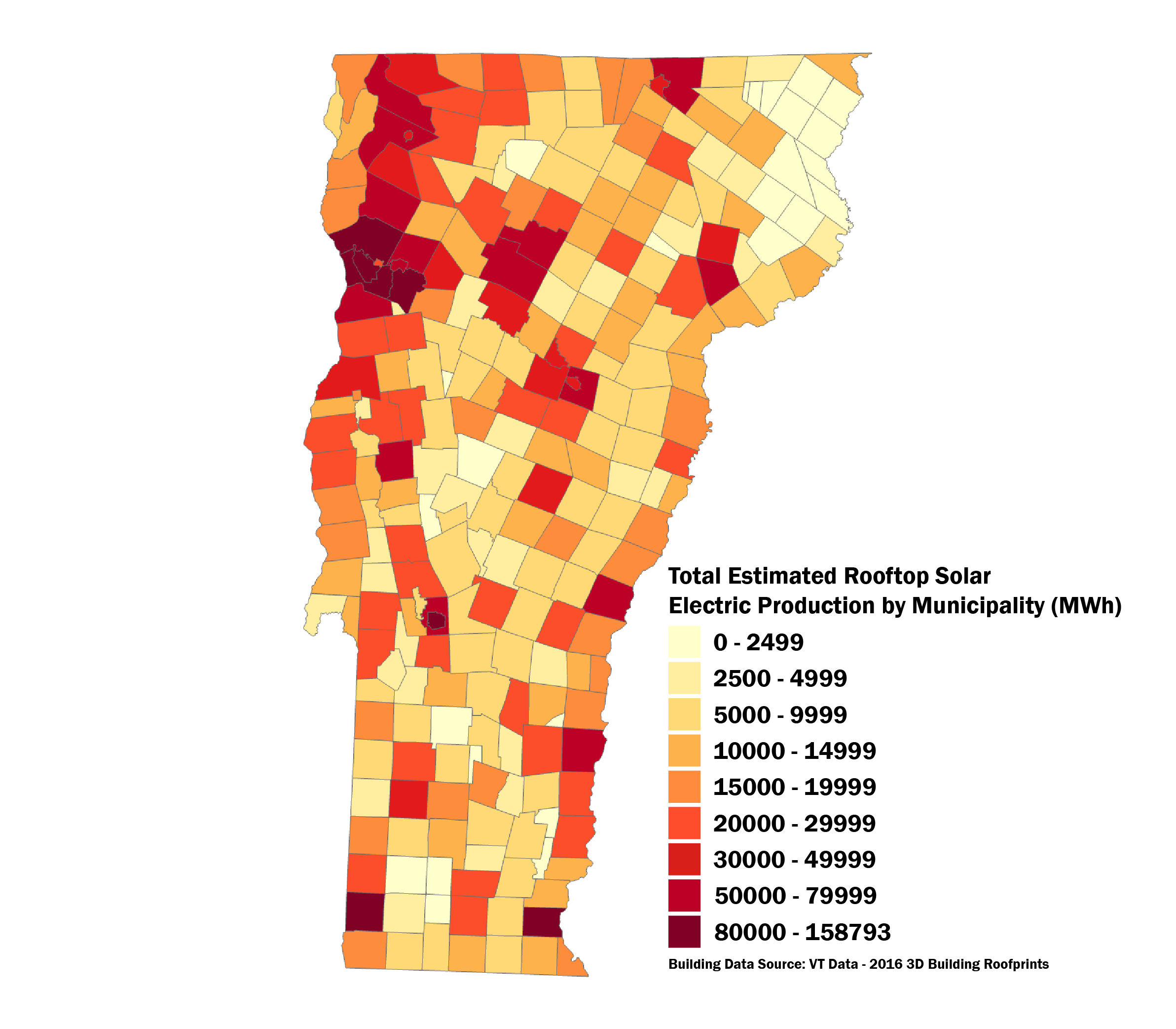 Solar Electric Production Potential by Town