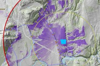Screenshot of a viewshed analysis map
